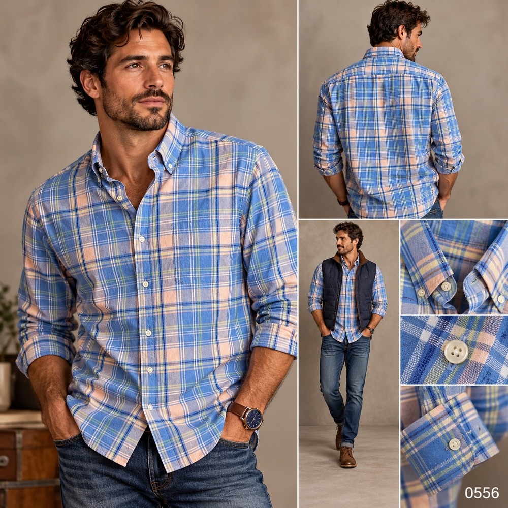 Merona Mens Blue Pink Plaid Long Sleeve Button Down Shirt Large 0556